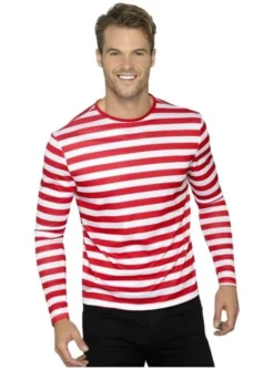 Camiseta De Rayas Rojas Y Blancas Para Hombre